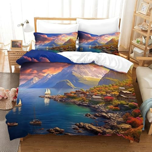 VUDBELAFC Twilight Beach Bettbezug Bettwäsche Set Kinderbettwäsche-Set Reißverschluss Mit Kissenbezügen Betten Set Für Jugendliche Kinder Schlafzimmer Single（140x200cm）