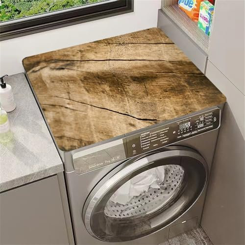 Highdi Housse de Protection pour Machine à Laver Top, Planche Bois Rétro Coussin de Machine à Laver Antidérapant Housse de Machine à Laver pour Machine à Laver Ou Sèche-Linge (Bois d'origine,60x60cm)