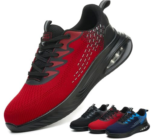 tqgold Sicherheitsschuhe Herren Damen Arbeitsschuhe Leicht Sportlich Stahlkappenschuhe rutschfest Schutzschuhe mit Stahlkappe Atmungsaktive Arbeitsturnschuhe (Rot,45EU)