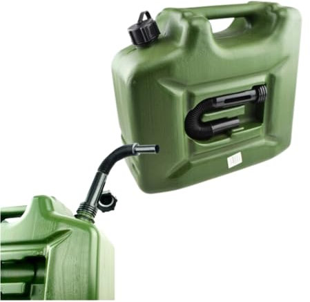 Anwicar Jerrican Essence 10L - Bidon essence avec Tuyau - Bidon de Réserve Robuste et étanche pour Essence et Diesel - Olive