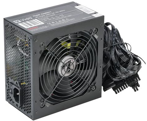 Black 650W ATX PSU, Switching Power Supply For Computer Desktop PCs, With 120mm Quiet Fan, 8-Pin 12V, 6+2 Pin PCI-E, 6x SATA