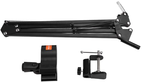 Fangxuee Adjustable Microphone Suspension Boom Scissor Arm Stand for Voice Recording,Mic Stand for Broadcasting Iron