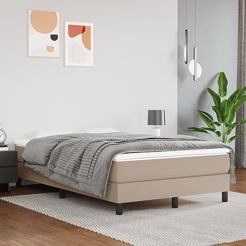 Ziaphsol Boxspringbett 120x200cm Cappuccino-Braun, Kunstleder Bettrahmen, Taschenfederkernmatratze, Matratzenauflage, Möbel für Schlafzimmer, Plattformbett