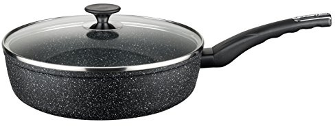 Baumalu, Sauteuse 28 cm avec Couvercle en Verre,, Modèle Granit Evolution, Aluminium Forgé, Antiadhésif, Compatible Induction, Ustensile de Cuisine Durable, Garantie 5 Ans