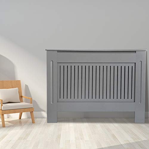 Greenbay Premium Radiator Cover | MDF Cabinet with Modern Vertical Style Slats | Grey Painted | M(1120mmx815mm)