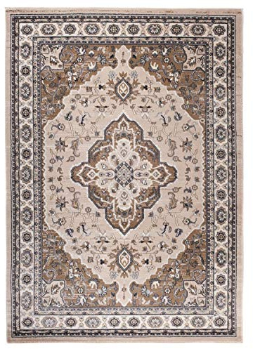 Mazovia Teppich Flur 160x220cm Creme Klassisch Traditionell Weich Stilvoll | Teppich für Eingangsbereich Küche Büro Wohnzimmer Schlafzimmer Beige Pflegeleicht Fußbodenheizungsgeeignet Mittelflor Elegant