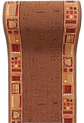 Carpeto Rugs Läufer Teppich Flur - Modern Muster - Rückseite aus Gummi Anti-Rutsch - Kurzfloor Teppichläufer nach Maß - Gel-MAX Kollektion Beige Braun 120 x 400 cm