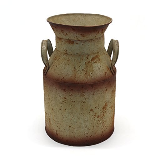CVHOMEDECO. Galvanized Metal Milk Can, Old Rustic Primitives Jug Vase for Home and Garden Décor. Dia. 6.13 x 10 Inch