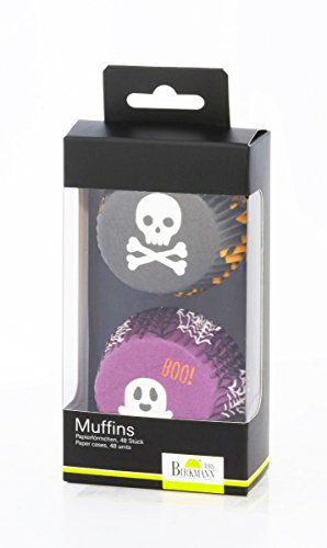knusper.haus Muffins Papierförmchen Halloween Totenkopf + Gespenst (48 Stück / 3,2 x 7 cm) FETTDICHT