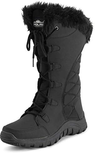 Polar Mujer Acolchada Piel Sintética Cuff Invierno Pata Suela De Goma Durable Nieve Lluvia Al Aire Libre Botas - Negro NylEn Alto - UK3/EU36 - YC0657