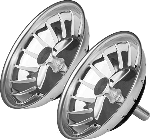 Andrew James Stainless Steel Sink Strainer Plug for Food Waste, 83mm Diameter Drain Basket Filter, Prevent Blocked Drains & Unwanted Smells in the Kitchen, Durable Design, Twin Pack