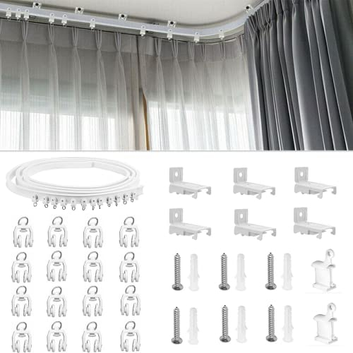 TOPWA Rail de rideau en PVC flexible de 2 mètres - Crochets de fixation au mur et au plafond - Pour rideaux de douche - Séparateur de pièce avec instructions de montage (français non garanti) -
