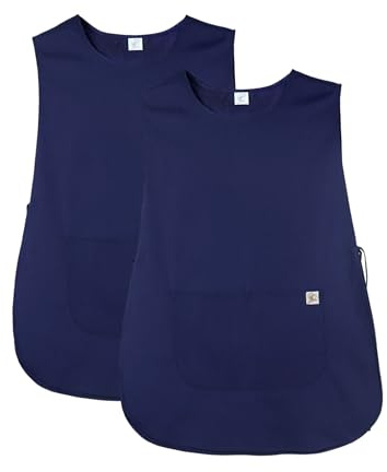 JONATHAN UNIFORM 2 Pack Unisex Tablier de Cuisine Femme 2-3 Poches Ménage | Tablier Femme de Menage Col Rond, Blouse Medicale Sans Manches pour Pharmacie Nettoyage Ecole Peintre