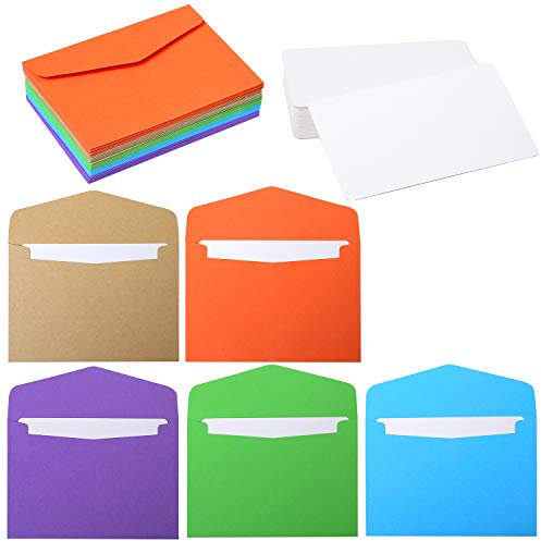 Elcoho 50 Mini-Umschläge mit weißen Blanko-Besitzkarten, mehrfarbig, schöne Mini-Umschläge, Geschenkkarten für Weihnachten, Erntedankfest, Hochzeit, Geburtstag Colors A