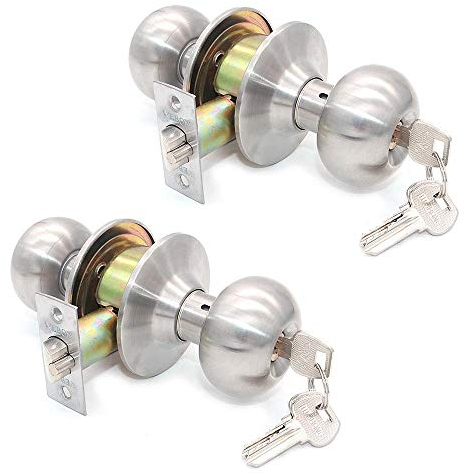 NUZAMAS Juego de 2 cerraduras de puerta de entrada de acero inoxidable, cerradura de puerta con llave, pomos de puerta interior exterior, dormitorio, cocina, cuarto de baño, puerta de lavandería