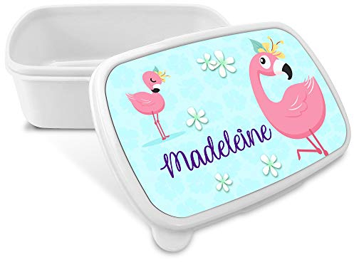 Boîte à goûter personnalisée. Boîte à goûter avec nom. Boîte à deyeuner. Boîte à lunch. Convient aux Micro-Ondes et ne Contient BPA, ni phtalates, ni métaux Lourds. Cadeaux personnalisés. FLAMANT ROSE