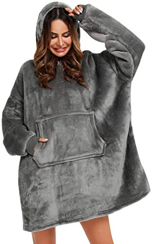 YEPLINS Pullover Sweatshirt Mit Kapuze Robe Decke Hoodie Decke Sweatshirt Flanell Hoodies (Grau), Einheitsgröße