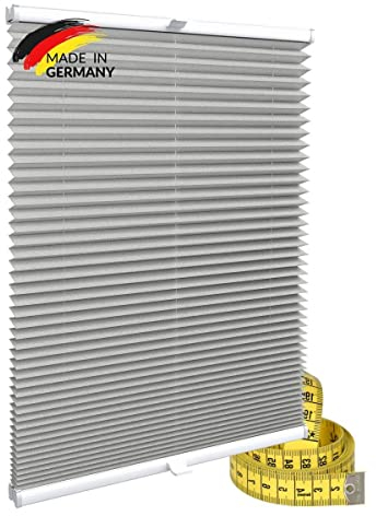 Gardinen21 Klemmfix Plissee nach Maß ohne Bohren | Jalousien Rollo mit Klemmträger | Sonnenschutz und Sichtschutz | Maßgefertige Fenster & Türen Rollos inSilber