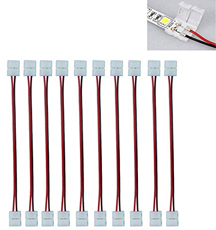 2-poliger LED-Streifen-Steckverbinder, PCB-Kabel, 3528/5050, 10 mm breit, einfarbiger PCB-Flachband-Adapter (10 Stück)