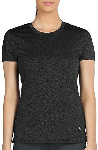 icyzone Sport T-Shirt Damen Kurzarm Laufshirt - Atmungsaktive Fitness Gym Shirt Schnell Trockened Funktionsshirt (M, Schwarz)