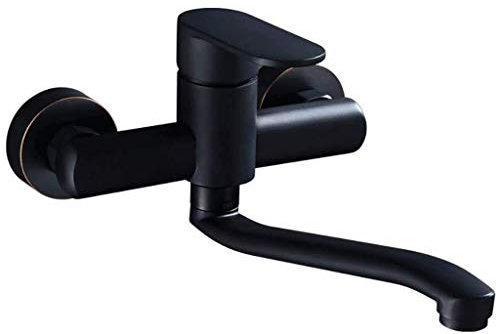 Robinet mur mitigeur quartz noir pierre robinet de cuisine Mop piscine évier bassin de lavage piscine Double trou mural eau chaude et froide robinet Rotatif