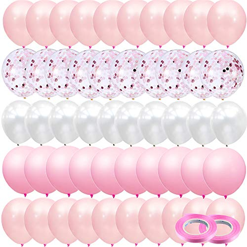 JUZNOY 72 Stück Luftballons Grün Blua Rosa Weiß Ballons mit Konfetti für Babyparty Junge Kinder Geburtstag Party Deko (rosa)