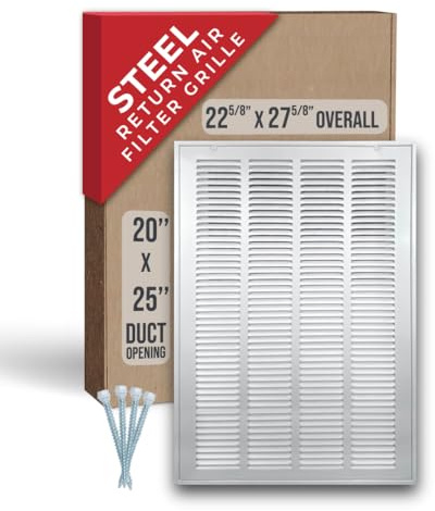 Handua - Rejilla de filtro de aire de retorno de acero para filtros de 20 x 25 pulgadas para filtros de 1 pulgada | Rejilla de cubierta de ventilación | Blanco | Rejilla de entrada de aire frío HVAC |