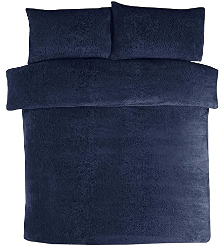 Sleepdown Bettwäsche-Set mit Kissenbezügen, Teddy-Fleece, warm, gemütlich, superweich, King-Size-Bett, 220 x 230 cm, Polyester
