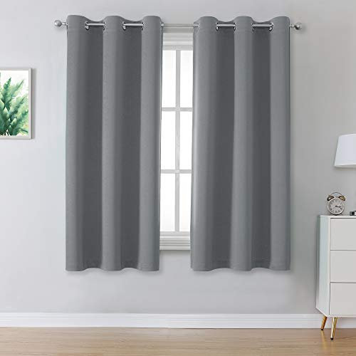 DUALIFE Mittelgraue Verdunkelungsvorhänge, wärmeisoliert, Raumverdunkelung, Verdunkelungsvorhänge für Schlafzimmer/Wohnzimmer, 96 x 114 cm lang, 2 Paneele, Taubengrau, Ösen oben