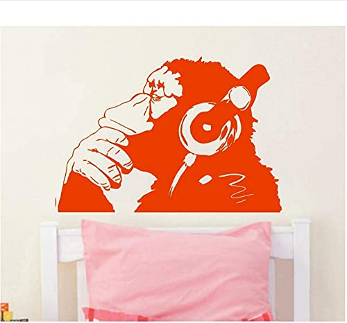 Vinyl Wandtattoo Affe Mit Kopfhörer Schimpanse Musik Hören In Kopfhörer Straße Graffiti Aufkleber Wandbild Poster 55 * 80 Cm