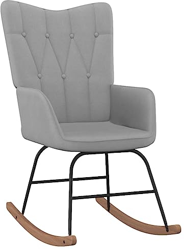 vidaXL Schaukelstuhl, Schwingstuhl mit Armlehne, Schaukelsessel mit Holzkufen Stahlgestell, Relaxsessel Schwingsessel Wohnzimmer, Modern, Hellgrau Stoff