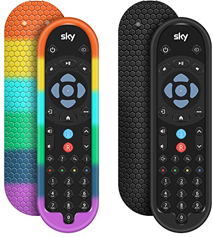 Schutzh眉lle f眉r Sky Q Bluetooth-Fernbedienung EC201 EC202 2020, Silikon-Schutzh眉lle f眉r Sky Q Fernbedienung, Handy-Schutz, Universal-teil, Schwarz, Regenbogenfarben, 2 St眉ck