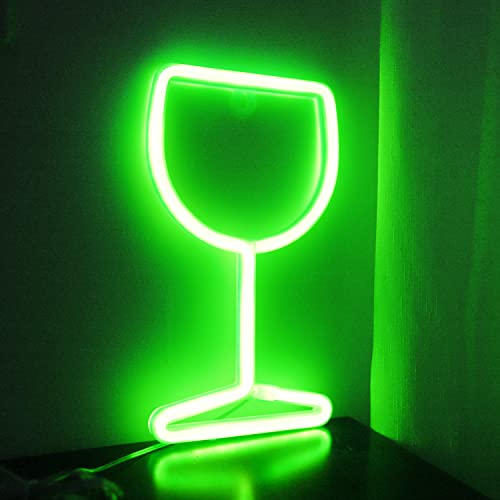 Neon Signs Wine Glass Lights, LED Neon Lights for Bar Decor Cool Stuff Cheer Sign Battery/USB Operated Light up Signs for Room Decor Aesthetic, Christmas, Halloween, Bistro, Bedroom Decor (Green)