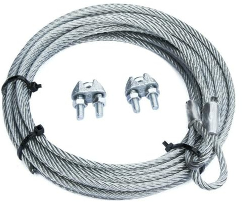 Dieffematic Cavo Ricambio Porte Basculanti Fune Acciaio Zincato Ø 4mm 2.5 mt con Gancio ad Asola e 2 Morsetti Contrappeso