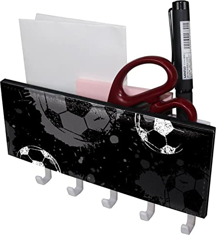Lot de 5 crochets muraux pour clés, porte-manteaux, lettres, convient pour les zones d'entrée et derrière les portes Noir Motif football