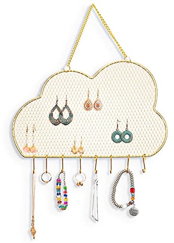 SHILIPAIJC Organiseur de bijoux suspendu, présentoir mural en métal pour boucles d'oreilles et colliers,cadeau pour les filles et les femmes (Nuages)
