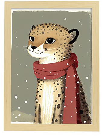 Nacnic Gepard Poster im Aquarellstil. Illustrationen von niedlichen Tierbabys in Rot für Kinderzimmer. Innenarchitektur und Dekoration. A4 mit Leichtholzrahmen.