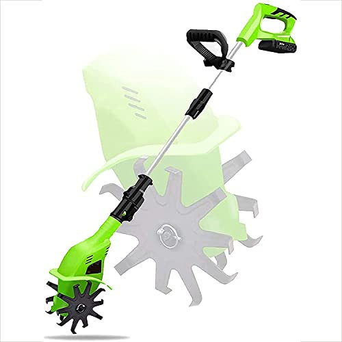 Samnuerly Akku-Elektro-Motorhacke, 20V Motorhacke, Gartenhacke, leichte Elektro-Motorhacke Grubber, mit 10cm Arbeitsbreite und leistungsstarkem 2,0Ah Li-Ion Akku, Tiefe 25cm (Grün)
