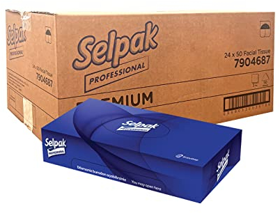 Selpak Professional Facial Tissues Box Multipack, 24 Tissue Box x 50 White 3Ply Tissue Paper, Sustainable Tissues Boxes Bulk, Absorbent, Soft and Hygienic Box of Tissues for Daily - Commercial Use