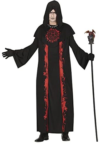 FIESTAS GUIRCA Disfraz de Mago Oscuro - Sacerdote Satánico Túnica Negra Con Capucha Disfraz Halloween Hombre Talla 52-54 L