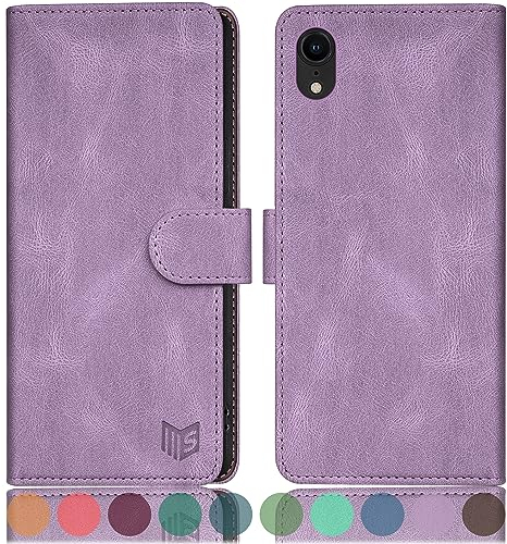 SUANPOT Cover per iPhone XR 6,1 pollici Blocco RFID Portafoglio Slot CarteSupporto Cellulare Magnetica custodia Pelle Sintetica Cover per apple XR Viola Lilla