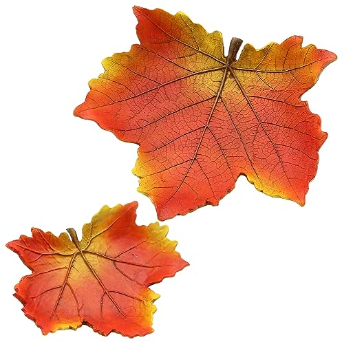 Herbstblatt - Herbstschale - Dekoschale in Blattform als 2er Set, Maße L/B/H je Schale 25 x 13 x 7 und 17 x 18,5 x 4,5 cm