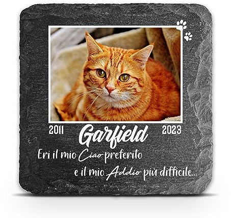 TULLUN Targa commemorativa Personalizzata Grigio Scuro per Animale Domestico marcatore tombale in Pietra d'ardesia - Dimensioni 10x10 cm - Foto Grande
