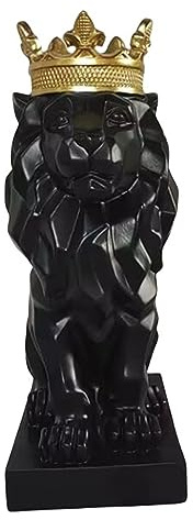 Crown Lion King King Statue Skulptur Löwen Statuen Nordische Stil Heim- und Studiendekoration Löwe Dekor abstrakte geometrische Skulpturen Harztier Figuren Innen- und Heimbüro Geschenke,Black b