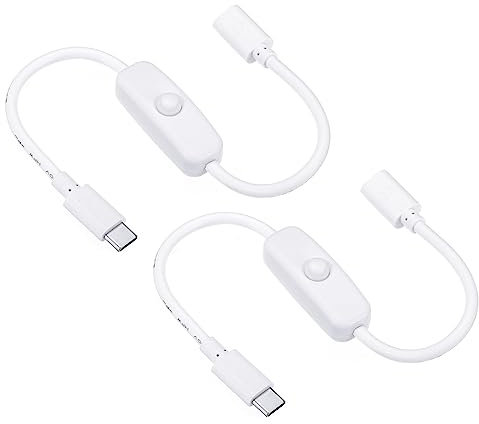 PATIKIL Type-C Prolunga Cavo con ON/Off Interruttore, 2pz Femmina Maschio Prolunga Cavi Dati Alimentazione Adattatore Supporto Controller per Fan LED Strisce, Bianco