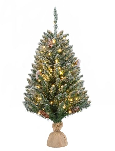 LEADZM Mini Sapin de Noël Lumineux LED, Sapin de Noël décoré de Pommes de pin - 90 cm - 118 Branches et 100 LED