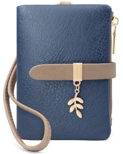 Geldbeutel Klein Damen PU Leder Damen Portemonnaie Klein und im Kurzformat RFID Damen Geldbörse mit Münzfach Kleines Zipper Brieftasche, Mini Portmonee Damen mit Kartenfächern und Armband (Dunkelblau)