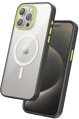 FLOLAB Surtect Tri-Fusion Magnetische Schutzhülle für iPhone 15 Pro Max, schlankes Design, Magsafe-kompatibel, militärischer Rahmen, transparent, Kiwi-Grün