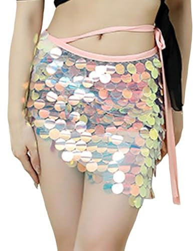 Pailletten Rock Damen Sexy Rock für Bauchtanz Rock Geldbörse Rechteckig Glitzer Rock Geldbörse Schal Mini Rock Hüftrock über dem Knie Pailletten Meerjungfrau Hüfte Schal Wrap Rave Karneval Kostüm