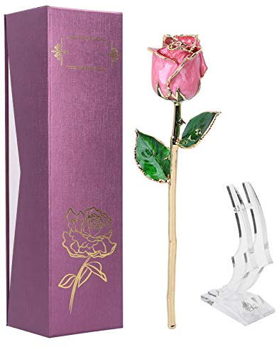 Respicefinem 24K Gold Plated Rose Bouquet Set Real Roses That Last Forever, Comes with A Beautiful Display Stand, Perfect Present for Valentine's Day Engagement and Marriage Proposal